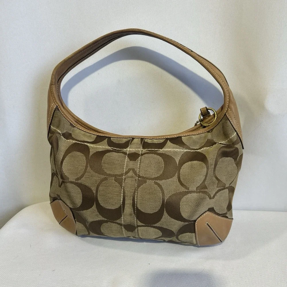 Vintage Y2K Coach Ergo Signature Hobo Bag Womens Khaki 10764 Canvas Leather Trim